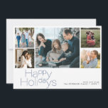 Tarjeta Festiva Felices vacaciones 5 collage de fotos moderno<br><div class="desc">Simple tipografía azul minimalista 5 fotos de personalizados,  nombre de familia y texto personalizado y elegante tarjeta de vacaciones Navidades.</div>