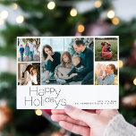 Tarjeta Festiva Felices vacaciones 5 collage de fotos moderno<br><div class="desc">Simple tipografía minimalista 5 fotos de personalizados,  nombre de familia y texto personalizado y elegante tarjeta de vacaciones Navidades.</div>
