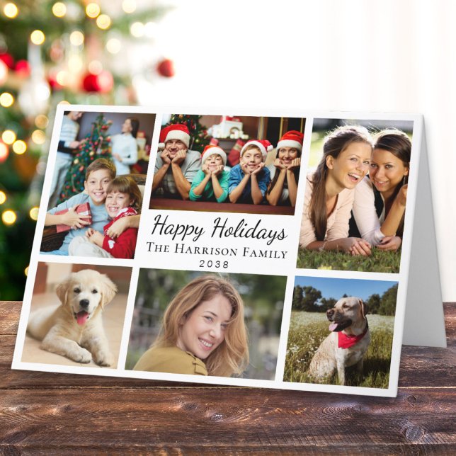 Tarjeta Festiva Felices vacaciones 6 Navidades de Collage de fotos (This holiday season, let your family's smiles and heartwarming memories shine on our 6 photo card)