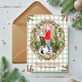 Tarjeta Festiva Felices vacaciones acuarela Floral Bow Family Phot