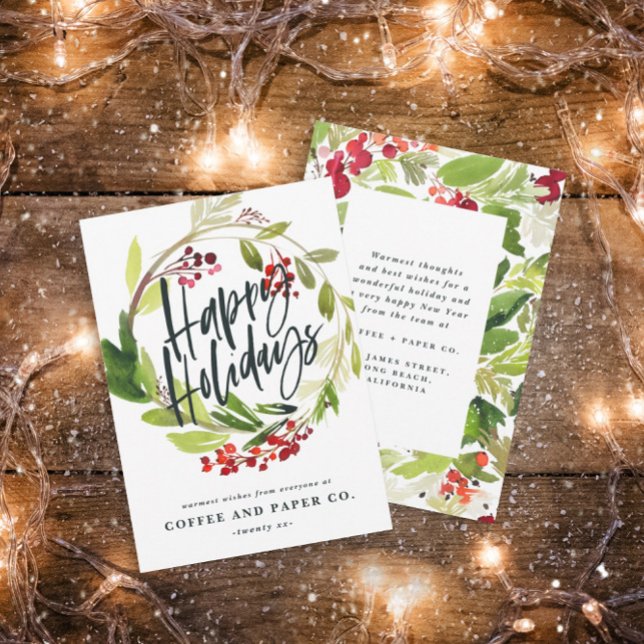 Tarjeta Festiva Felices vacaciones acuarela floral empresa (Subido por el creador)