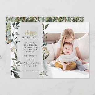 Tarjeta Festiva Felices vacaciones acuarela foto de follaje