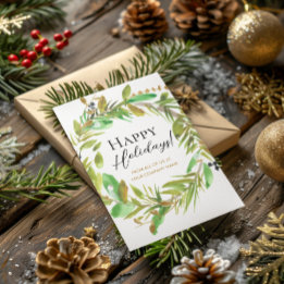 Tarjeta Festiva Felices vacaciones acuarela Wreath Corporate Xmas