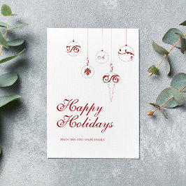 Tarjeta Festiva Felices vacaciones Berry Red Monograma Bauble