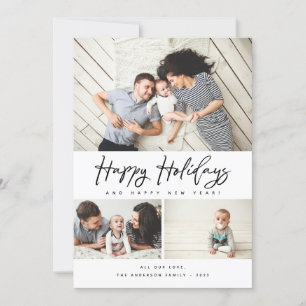 Tarjeta Festiva Felices vacaciones Black Script 3 Collage Multi-Ph