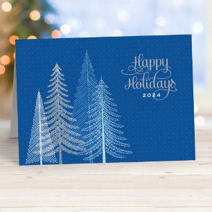 Tarjeta Festiva Felices vacaciones Blue Silver Winter Scene Busine
