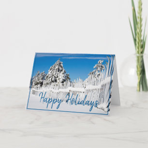Tarjeta Festiva Felices vacaciones Blues invierno nieve esquiar fo