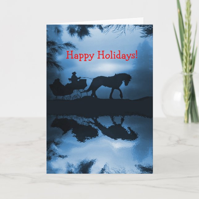 Tarjeta Festiva Felices vacaciones Caballo y Salto en la Nieve (Anverso)