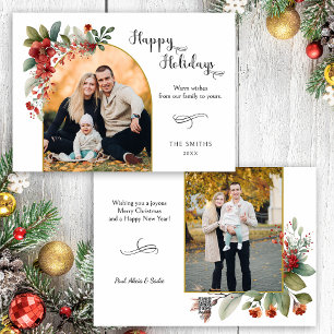 Tarjeta Festiva Felices vacaciones Calligraphy Arch Floral Photo