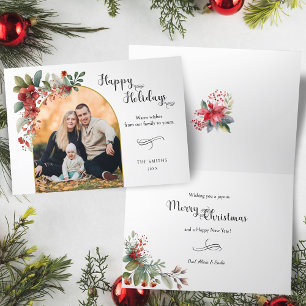 Tarjeta Festiva Felices vacaciones Calligraphy Arch Floral Photo