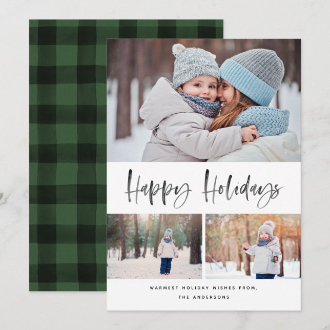 Tarjeta Festiva Felices vacaciones Collage de escritura de pincel  (Anverso / Reverso)