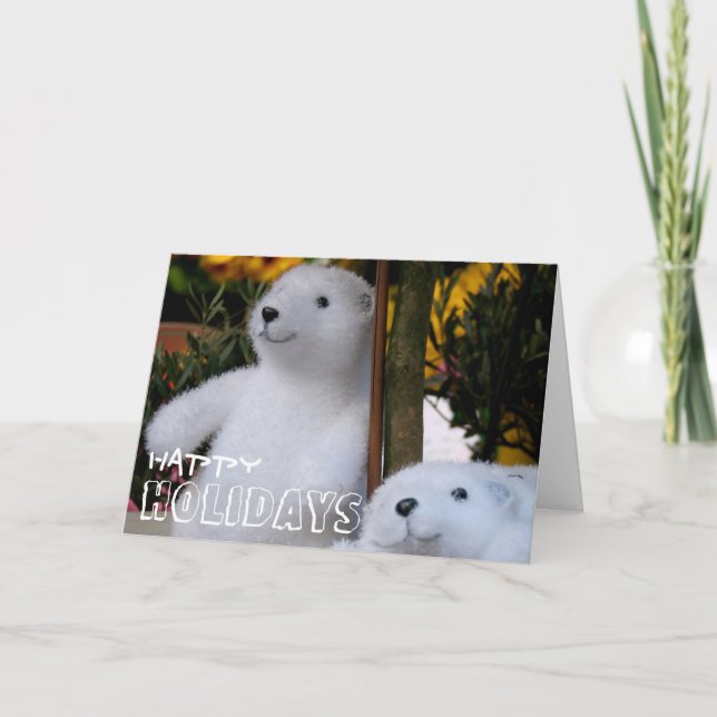 Tarjeta Festiva Felices vacaciones con osos blancos de peluche - S (Anverso)