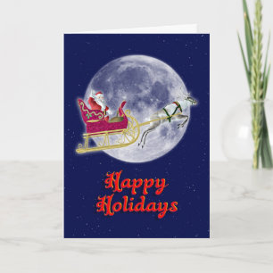 Tarjeta Festiva Felices vacaciones con Santa en el trineo
