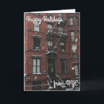 Tarjeta Festiva Felices vacaciones de los Navidades de Nueva York,<br><div class="desc">Card incluye una fotografía original de una piedra de color del Upper West Side en una tormenta de nieve en invierno,  con FELICES FESTIVIDADES DE NYC en una fuente de bonito. ¡Perfecto para enviar Navidades o saludos festivos de Hanukkah!</div>