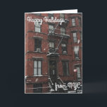 Tarjeta Festiva Felices vacaciones de los Navidades de Nueva York,<br><div class="desc">Card incluye una fotografía original de una piedra de color del Upper West Side en una tormenta de nieve en invierno,  con FELICES FESTIVIDADES DE NYC en una fuente de bonito. ¡Perfecto para enviar Navidades o saludos festivos de Hanukkah!</div>
