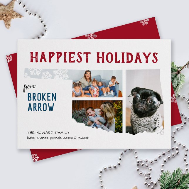 Tarjeta Festiva Felices vacaciones de Oklahoma Tres fotos (From the state of Oklahoma with love three photo Christmas holiday card and moving announcement)