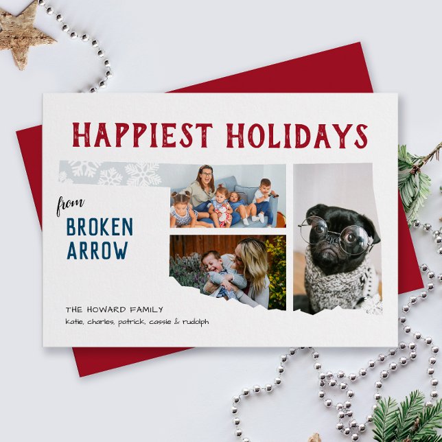 Tarjeta Festiva Felices vacaciones de Oklahoma Tres fotos en movim (From the state of Oklahoma with love three photo Christmas holiday card and moving announcement)