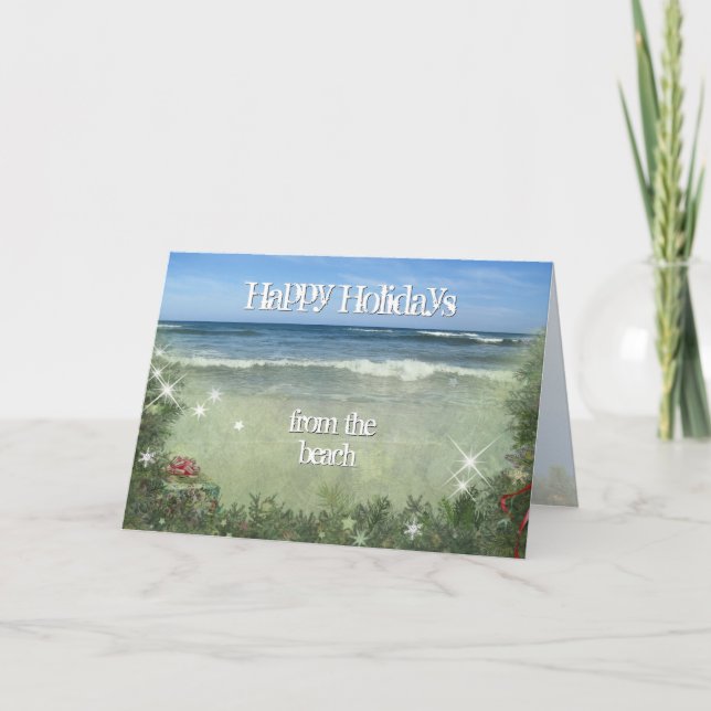 Tarjeta Festiva Felices vacaciones desde la playa (Anverso)