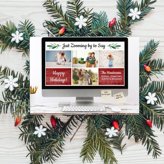 Tarjeta Festiva Felices vacaciones Divertido Zoom Collage de fotos (Subido por el creador)