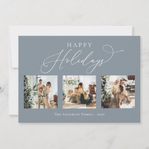 Tarjeta Festiva Felices vacaciones Dusty Blue Multi Collage de fot
