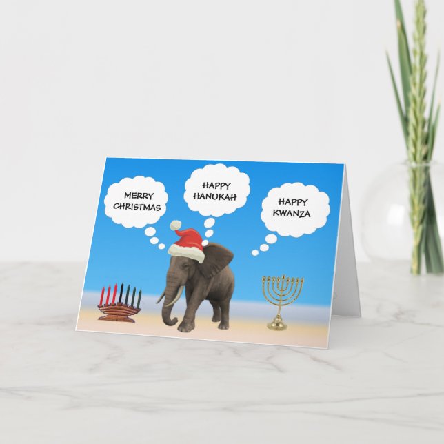Tarjeta Festiva Felices vacaciones Elefante (Anverso)