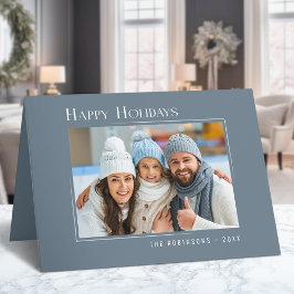 Tarjeta Festiva Felices Vacaciones Elegante Moderno Slate Blue