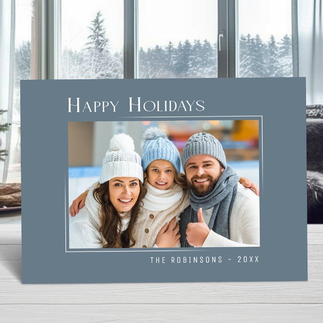 Tarjeta Festiva Felices Vacaciones Elegante Moderno Slate Blue (Available in high quality print or digital download for quick text messaging, email or self print.)