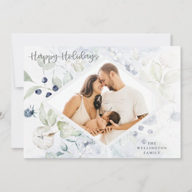 Tarjeta Festiva Felices vacaciones en el Ártico foto botánica de i (Anverso)