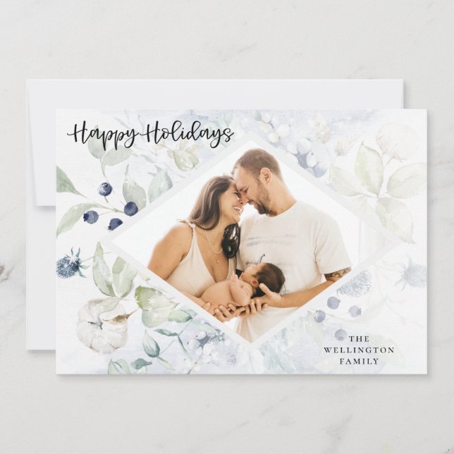 Tarjeta Festiva Felices vacaciones en el Ártico foto botánica de i (Anverso)