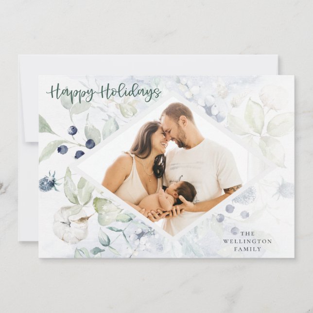 Tarjeta Festiva Felices vacaciones en el Ártico foto botánica de i (Anverso)