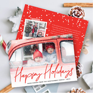 Tarjeta Festiva Felices vacaciones escritura a mano guión foto mod
