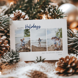 Tarjeta Festiva Felices vacaciones, escritura moderna, foto Minima