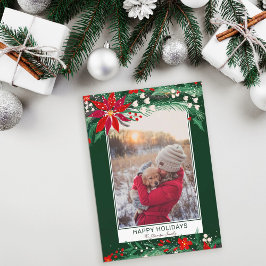 Tarjeta Festiva Felices vacaciones floridas foto de nieve de flore