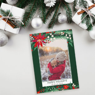 Tarjeta Festiva Felices vacaciones floridas foto de nieve de flore