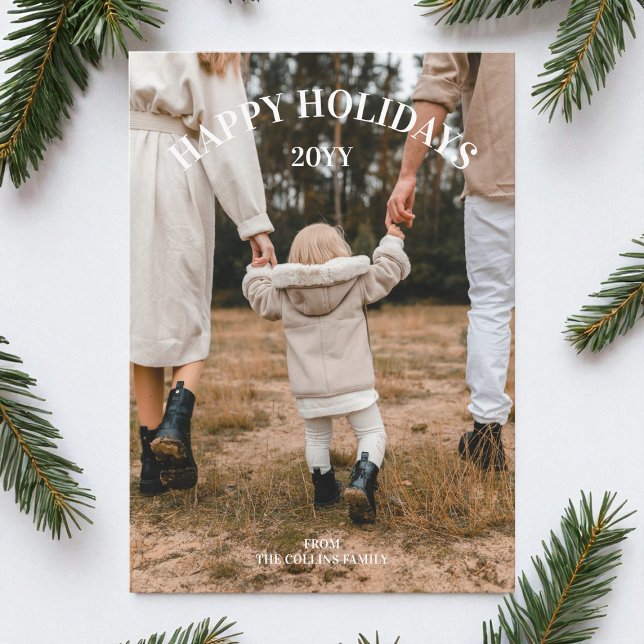 Tarjeta Festiva Felices vacaciones foto de Navidades Minimalistas  (Happy Holidays Modern Elegant Christmas Photo Holiday Card)