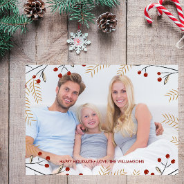 Tarjeta Festiva Felices vacaciones Foto Invierno Berries Rojas Bot