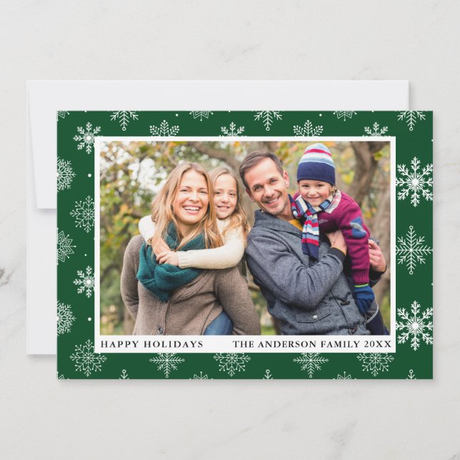 Tarjeta Festiva Felices vacaciones Foto Snowflakes Green (Anverso)