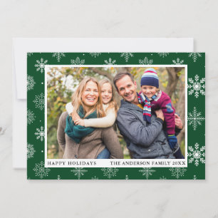 Tarjeta Festiva Felices vacaciones Foto Snowflakes Green