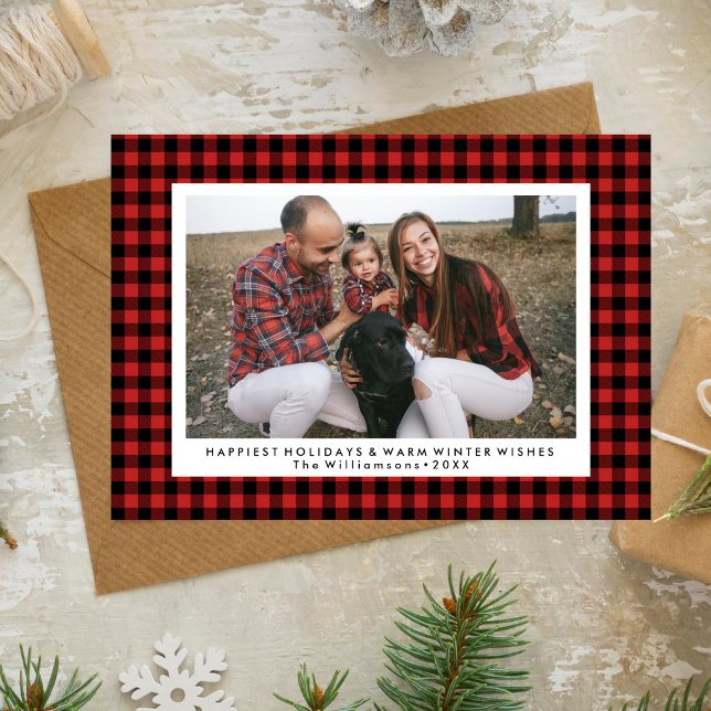 Tarjeta Festiva Felices vacaciones Fun Fun Buffalo Check Plaid (Subido por el creador)