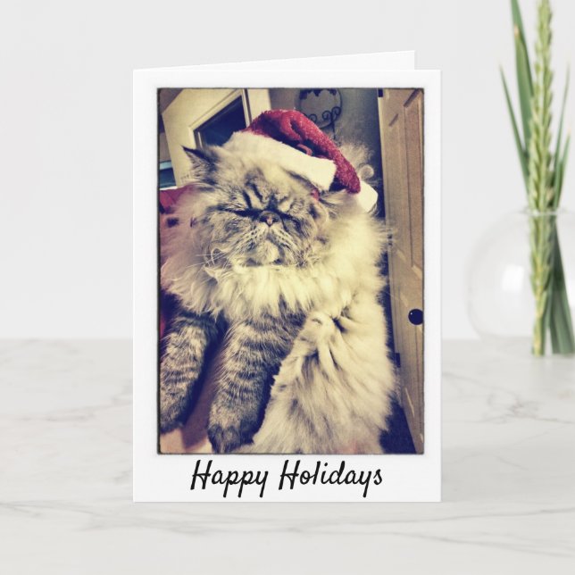 Tarjeta Festiva Felices vacaciones - Gato persa (Anverso)