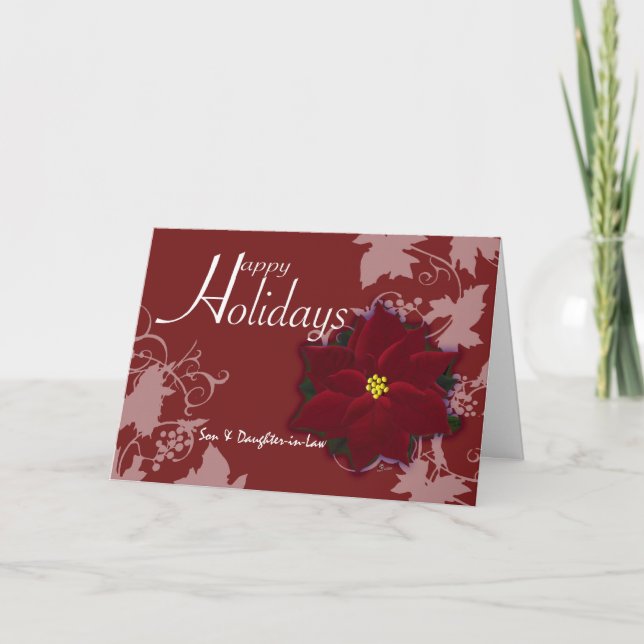 Tarjeta Festiva Felices vacaciones, hijo e hija en Navidades de de (Anverso)