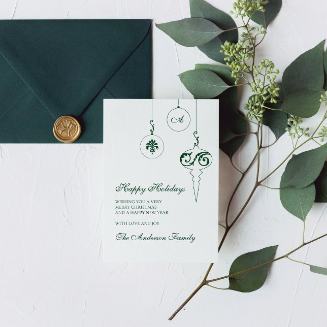 Tarjeta Festiva Felices vacaciones invierno Monograma verde foto e (Subido por el creador)