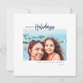 Tarjeta Festiva Felices vacaciones, moderno guión azul foto Minima