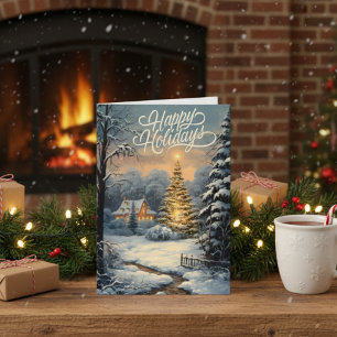 Tarjeta Festiva Felices vacaciones Navidades al aire libre persona