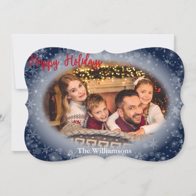 Tarjeta Festiva Felices vacaciones Navidades de Snowy Blue Photo F (Anverso)