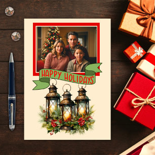 Tarjeta Festiva Felices vacaciones Navidades Faroles Personalizado