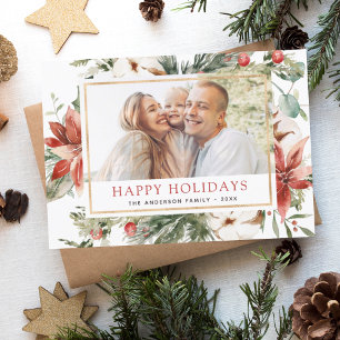 Tarjeta Festiva Felices vacaciones Navidades Greenery Photo