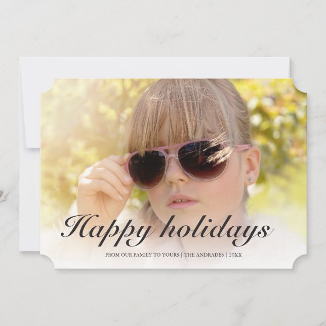 Tarjeta Festiva Felices vacaciones Navidades modernos foto plana d (Anverso)