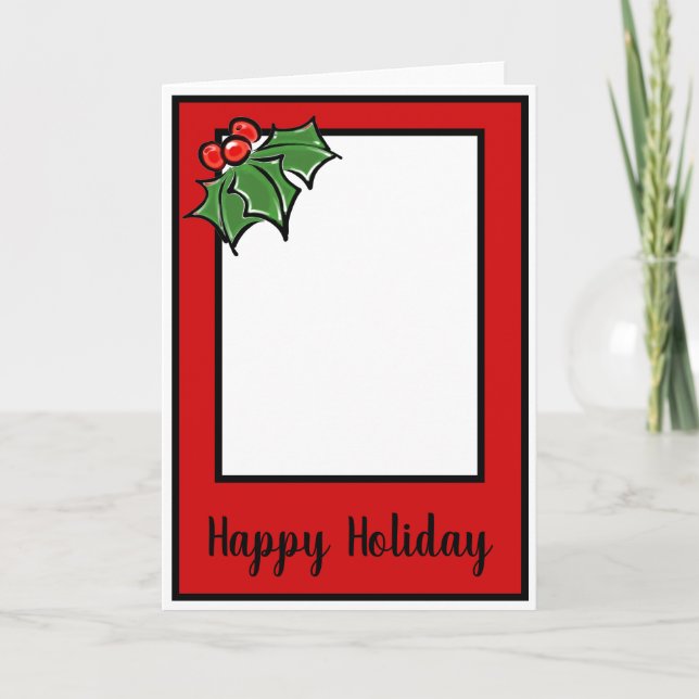 Tarjeta Festiva Felices vacaciones navidades verde Holly Sprigs (Anverso)