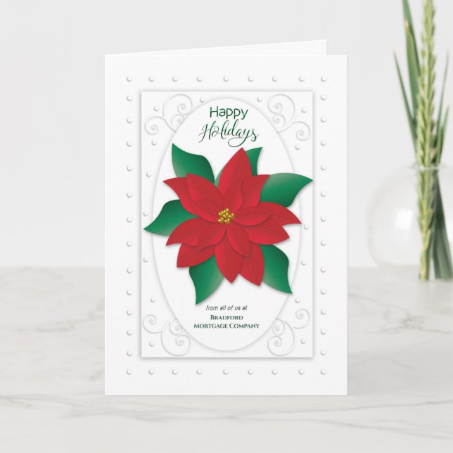 Tarjeta Festiva Felices vacaciones, negocios, la Poinsettia Roja e (Anverso)